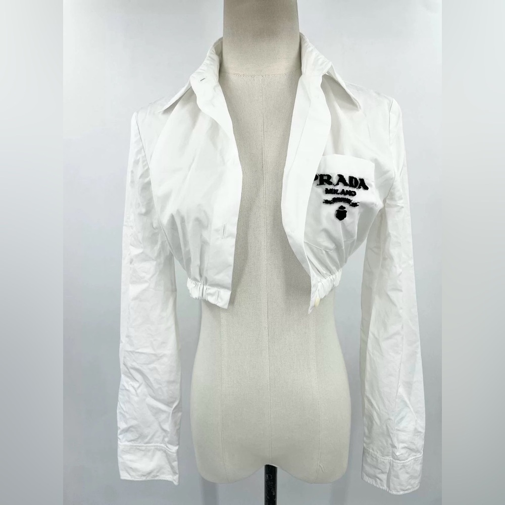 🚩steal authentic Prada White Cropped Bomber-Style Jacket